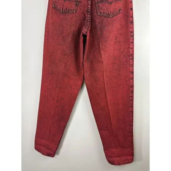 Vtg 90's Exhaust Red Acid Wash Graphic Denim Jeans Grunge Punk Size 31 *Flawed - Picture 14 of 16
